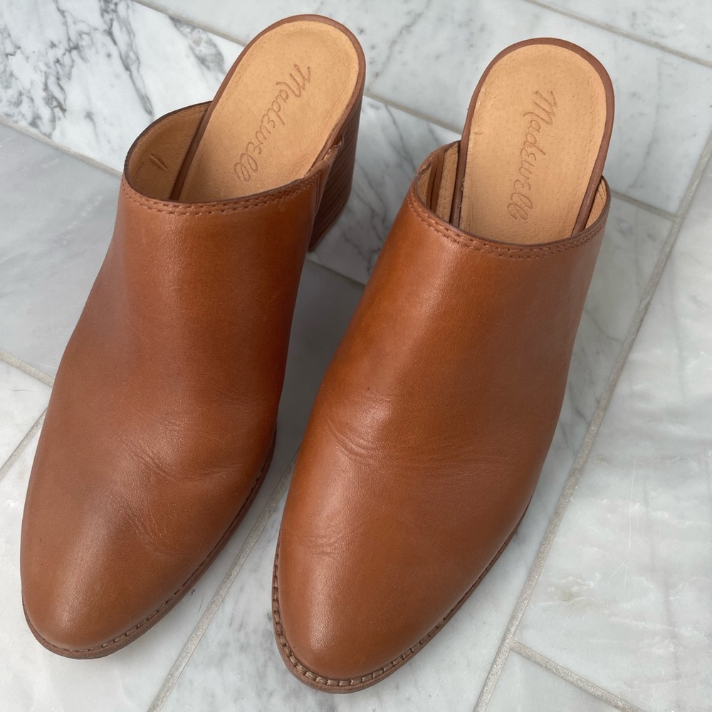 Madewell brown leather heeled mule / clog